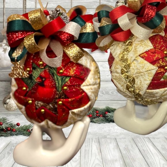 Christmas Tree Ornament, Cardinal Bird, Handmade Quilted Christmas Tree Ornament - Picture 6 of 16